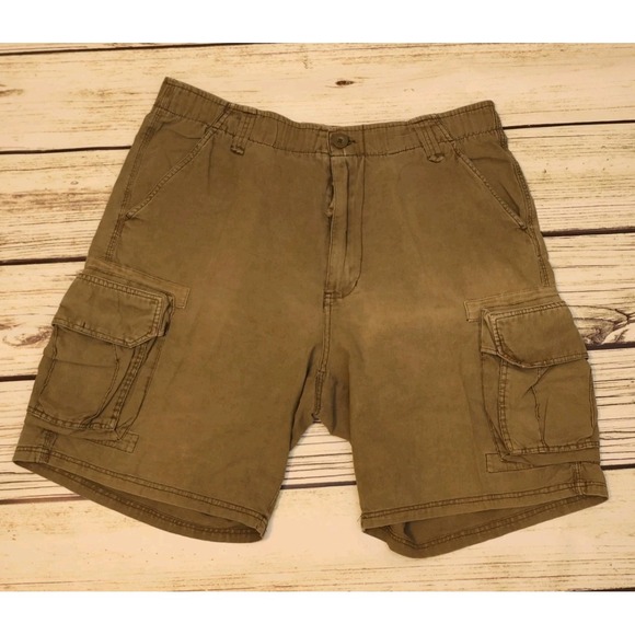 trailer Other - Trailer Men's 36‎ Cargo Shorts Khaki Olive Drawstring Zip 55% Linen 45% Cotton
